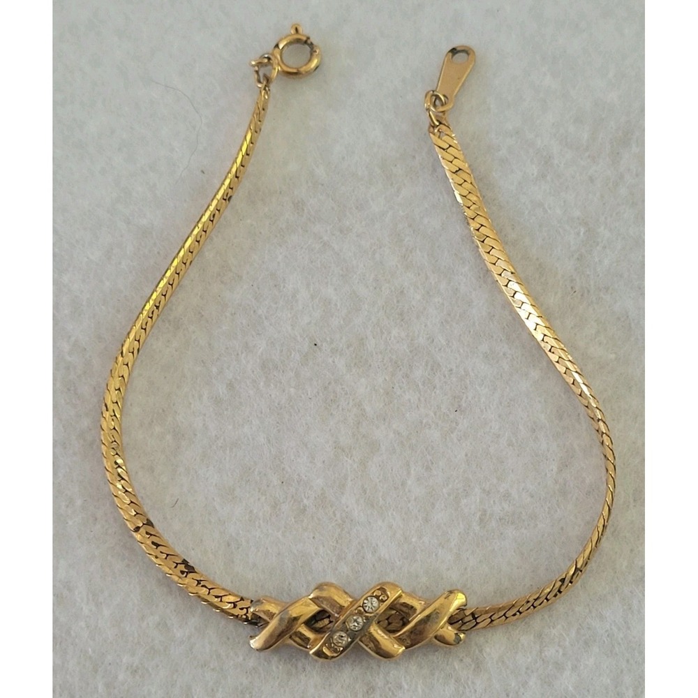 Vintage Gold Tone Rhinestone Center Bracelet 7" 4.8g Unidentified Maker Mark